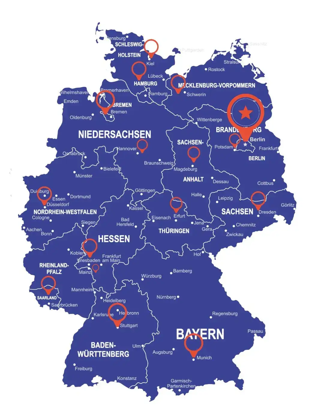 Mapa Niemiec z podziałem na regiony